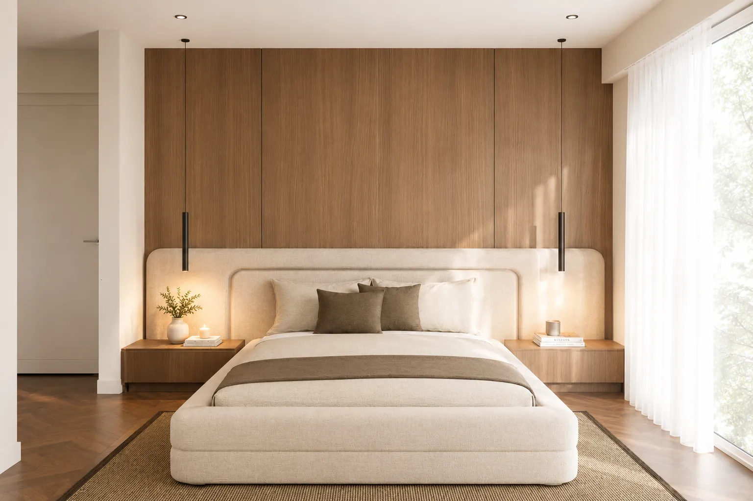 Render: Dormitorio principal en madera