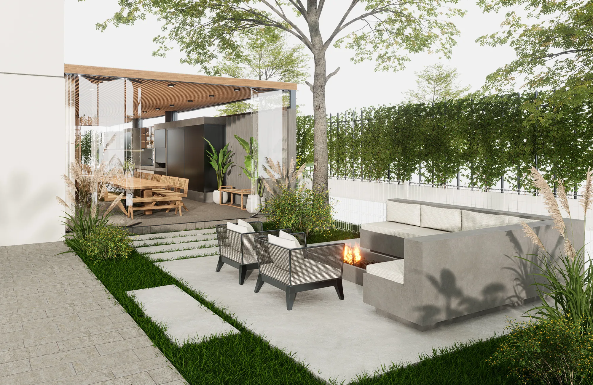 Render: Fogonero en el jardín