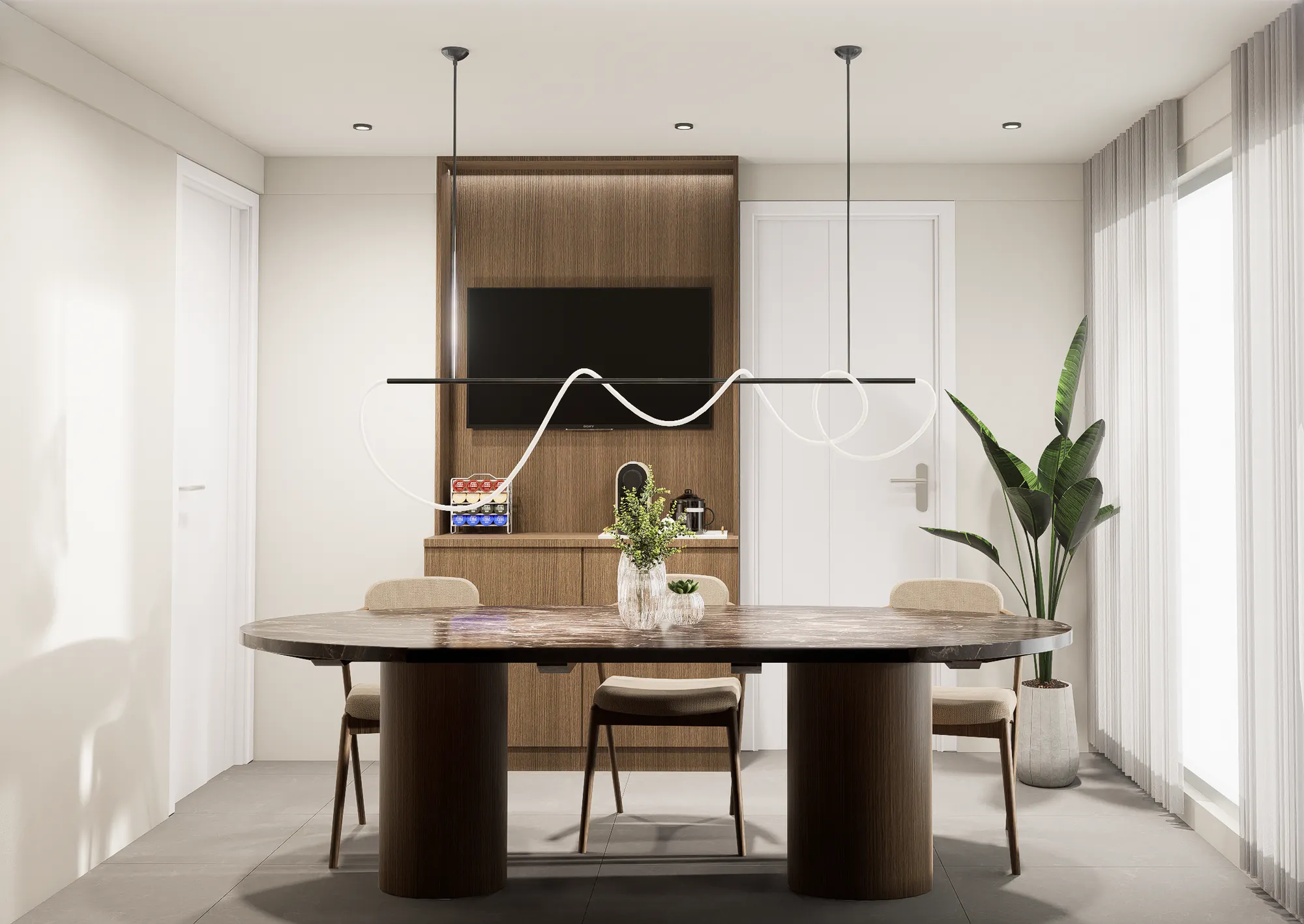 Render: Comedor diario: mueble de café