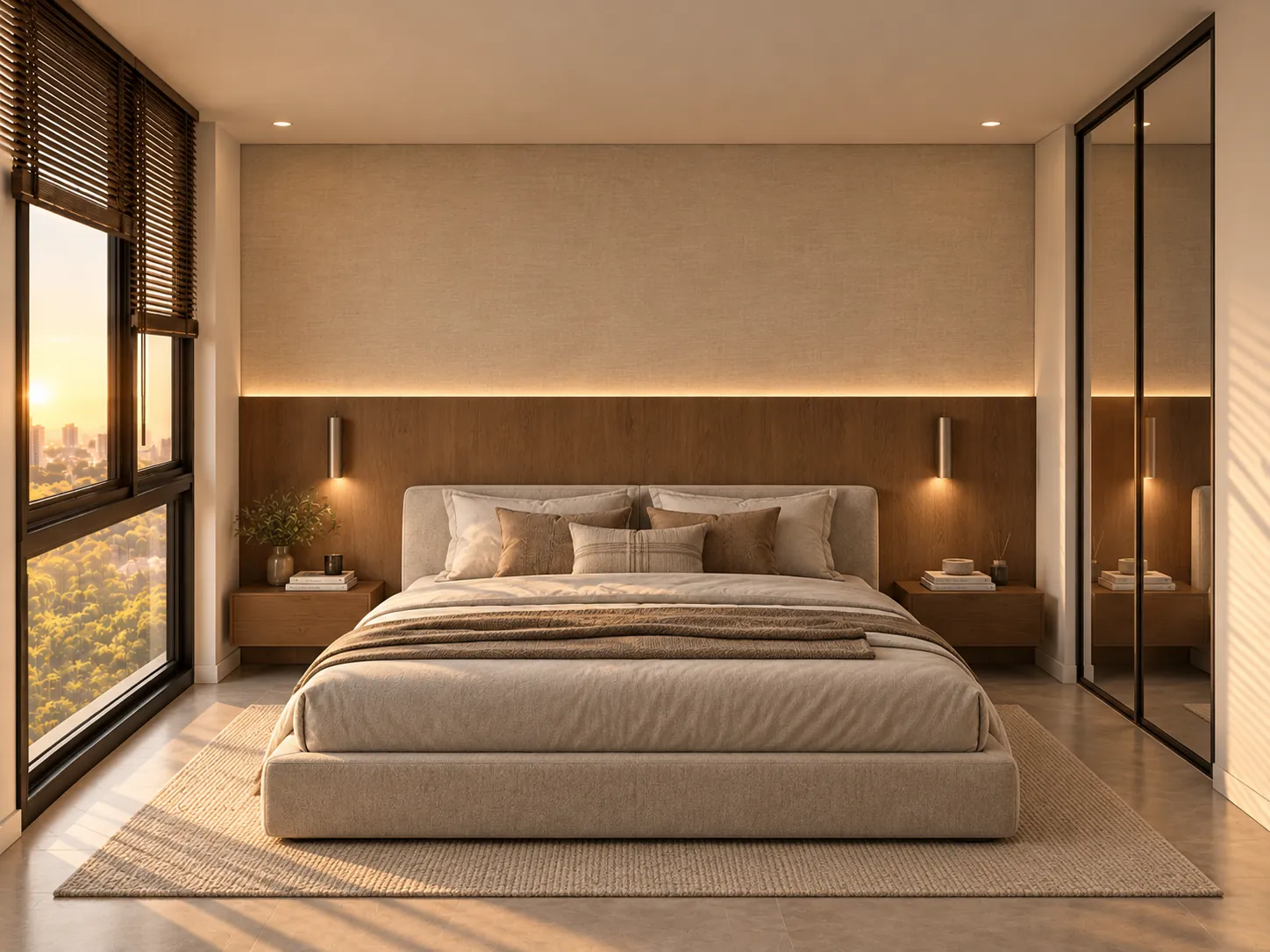 Render: Respaldo de madera con luz indirecta