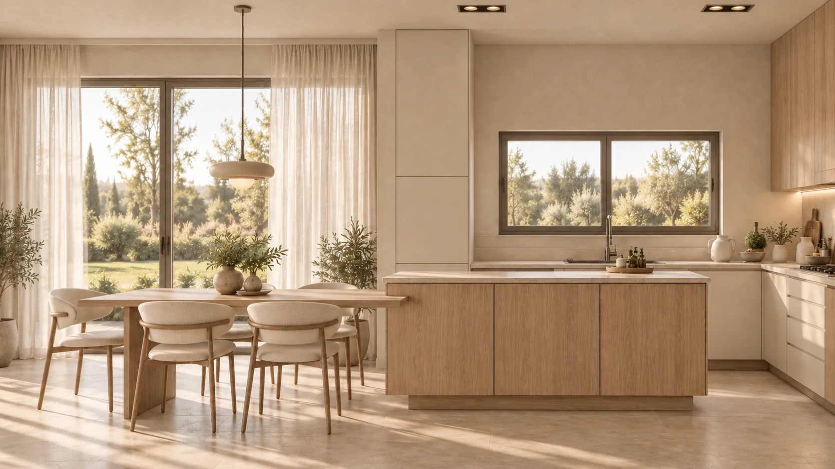 Render: Cocina con isla y comedor diario