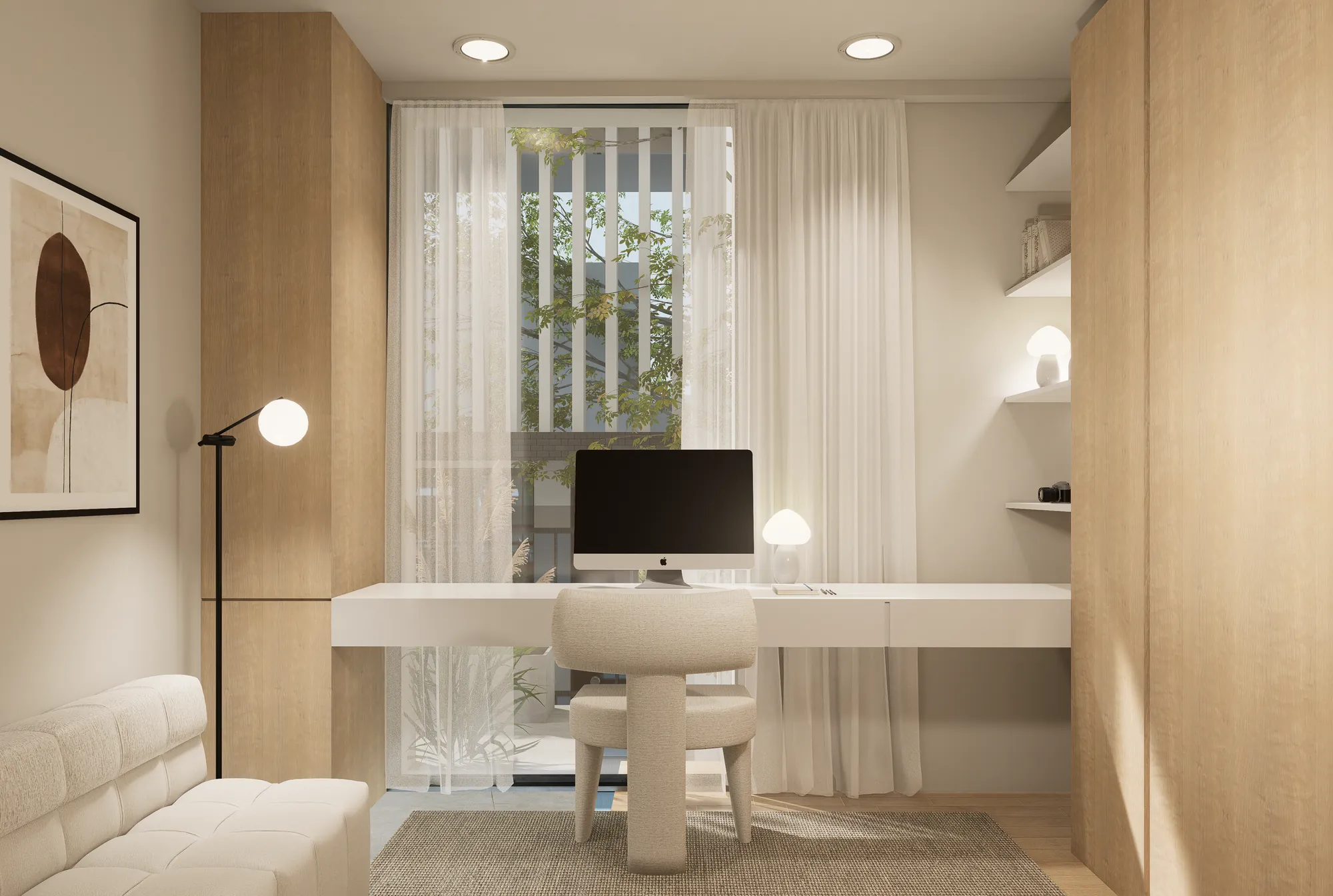 Render: Escritorio frente al ventanal
