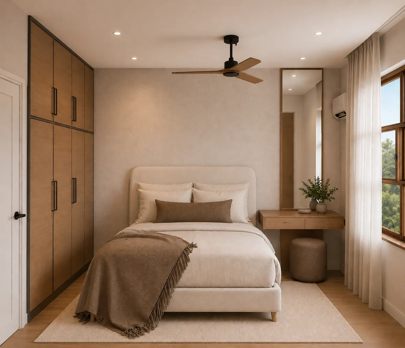 Render: Dormitorio con placard y tocador