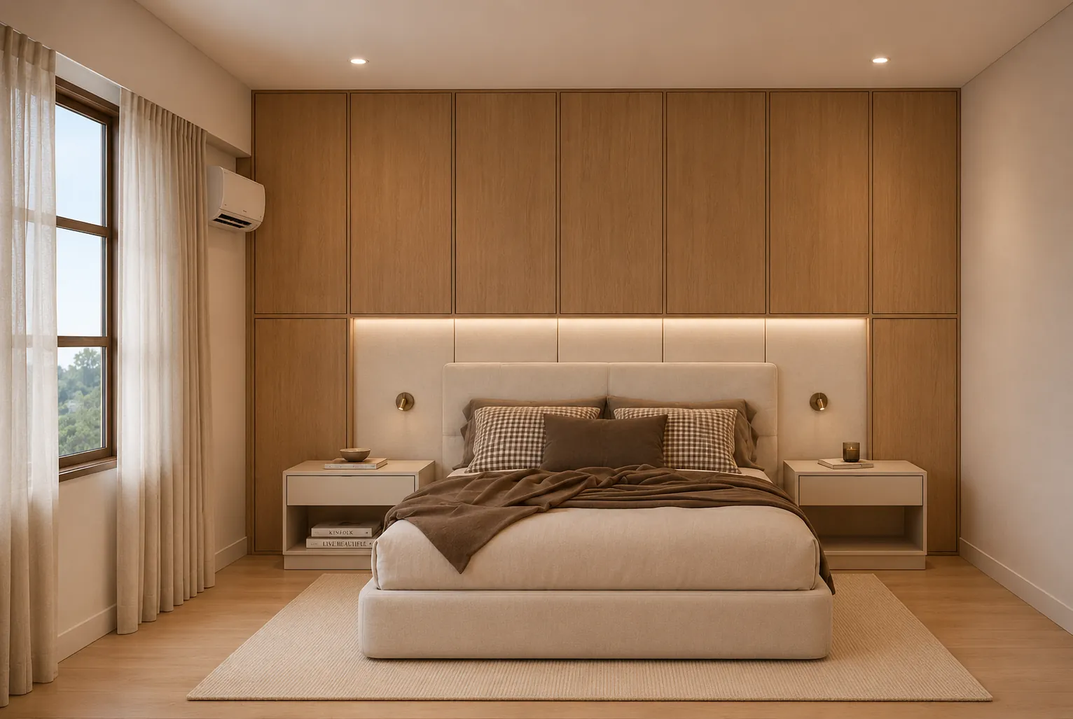 Render: Dormitorio principal en roble