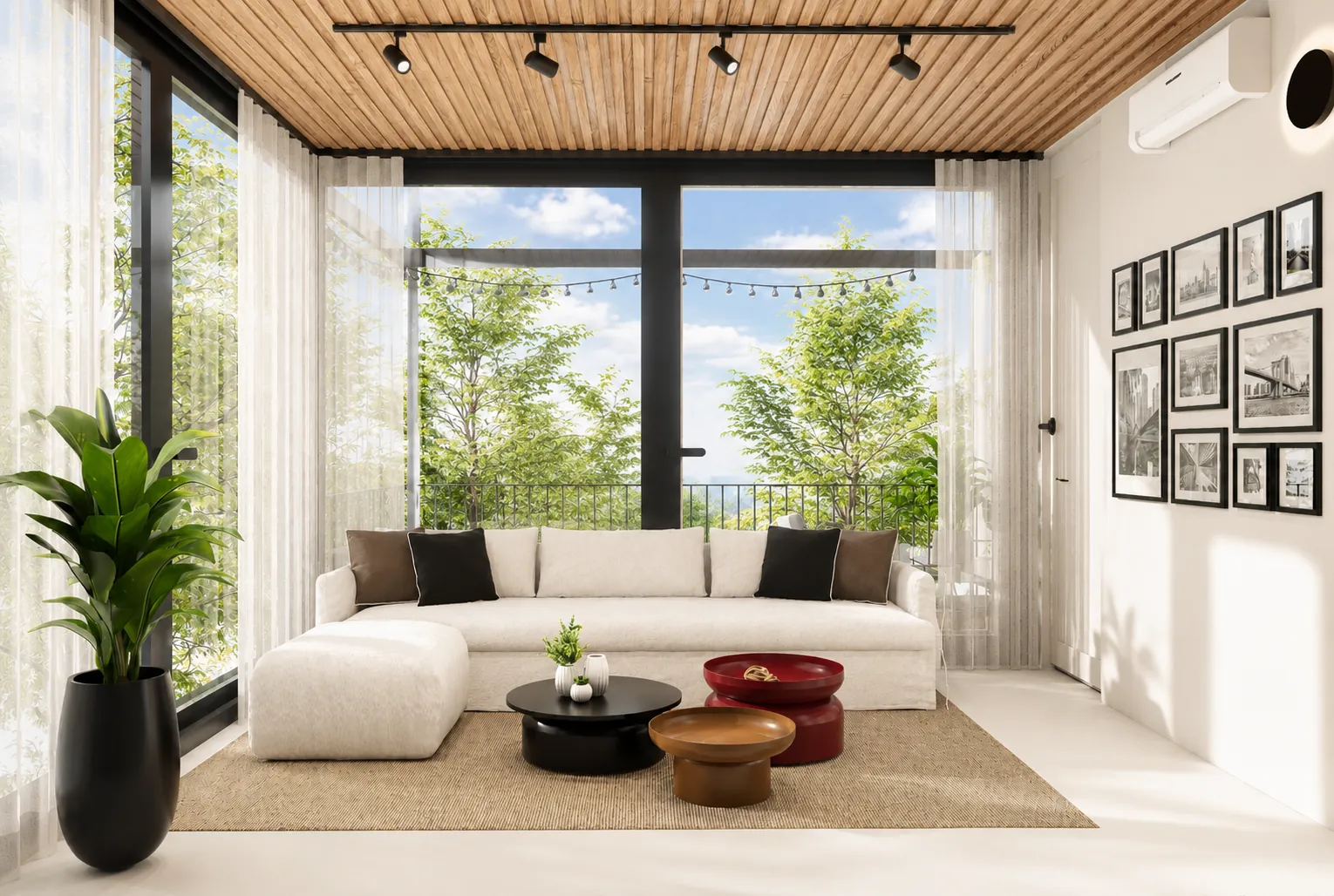 Render: Estar del piso alto